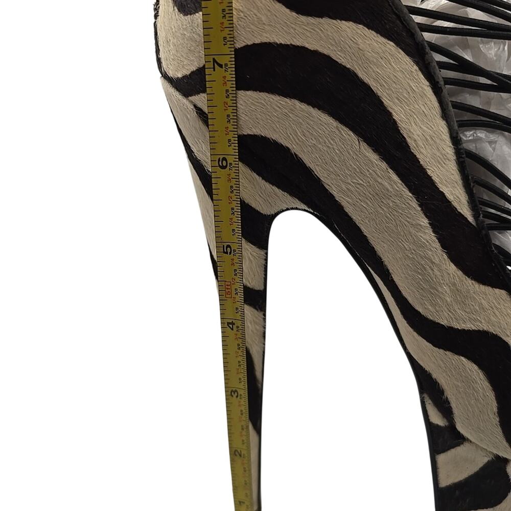 London Trash Zebra Stripes Pony Hair Platform Shoes Heels Leather sz 8 Pinup - Picture 12 of 16